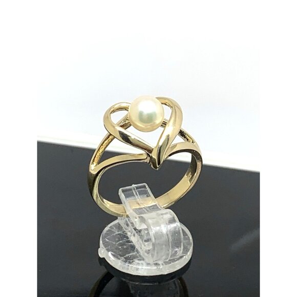 Pearl Cocktail Ring Heart Shape 14k Yellow Gold Estate Jewelry Women's Size 6.25 - Picture 3 of 14